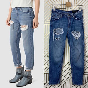 AllSaints AprilJeans Mid-Rise Distressed‎ Ripped Medium Wash Blue Size US 24